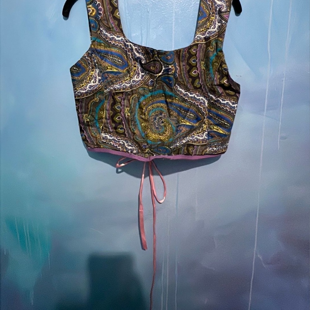 Paisley Print Crop Top With Corset Back